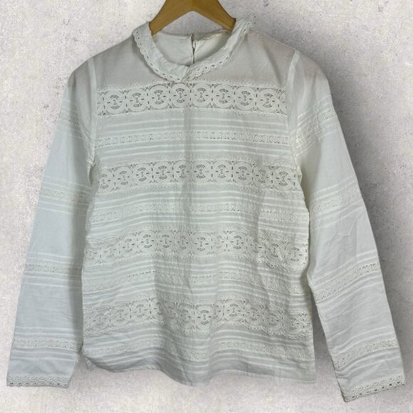 Sezane Tinai Blouse Ecru White Size 36 French US 4 Top Lace Crochet Minimalist - Picture 15 of 16
